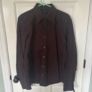 Claiborne Diagonal Striped Dress Shirt Brown Large Retro Vintage Vibes